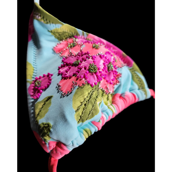 NWT PHAX Maria Bonita Divine Embellished Beaded Triangle Bikini Top Size M - Picture 4 of 8